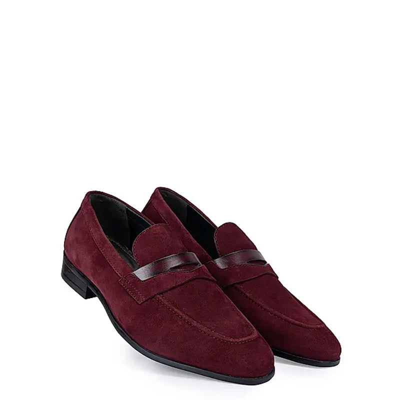 Classic Suede Penny Leather Formal Burgundy Loafer