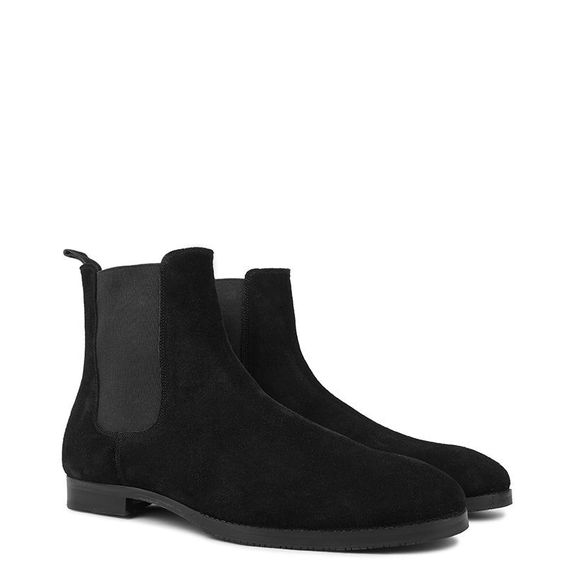 Suede Handmade High-Top Leather Chelsea Black Boot