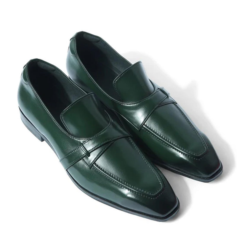 Classic Design Polished Shiny Leather Green Loafer