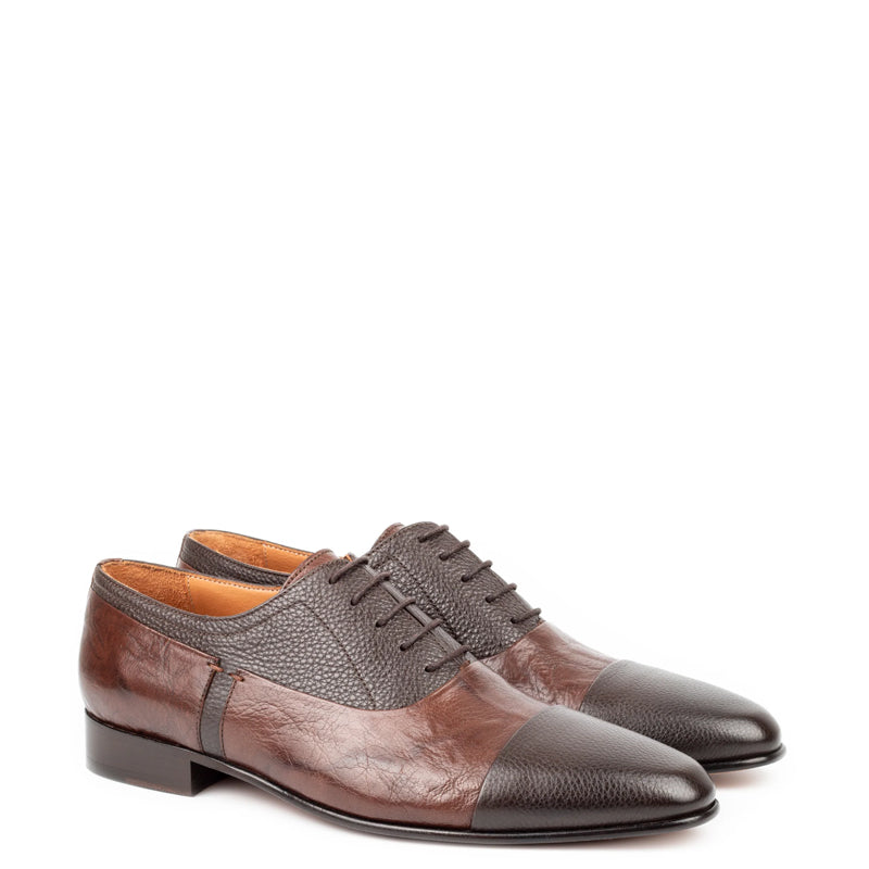 Pure Handmade Leather Textured Oxford Shoe Brown
