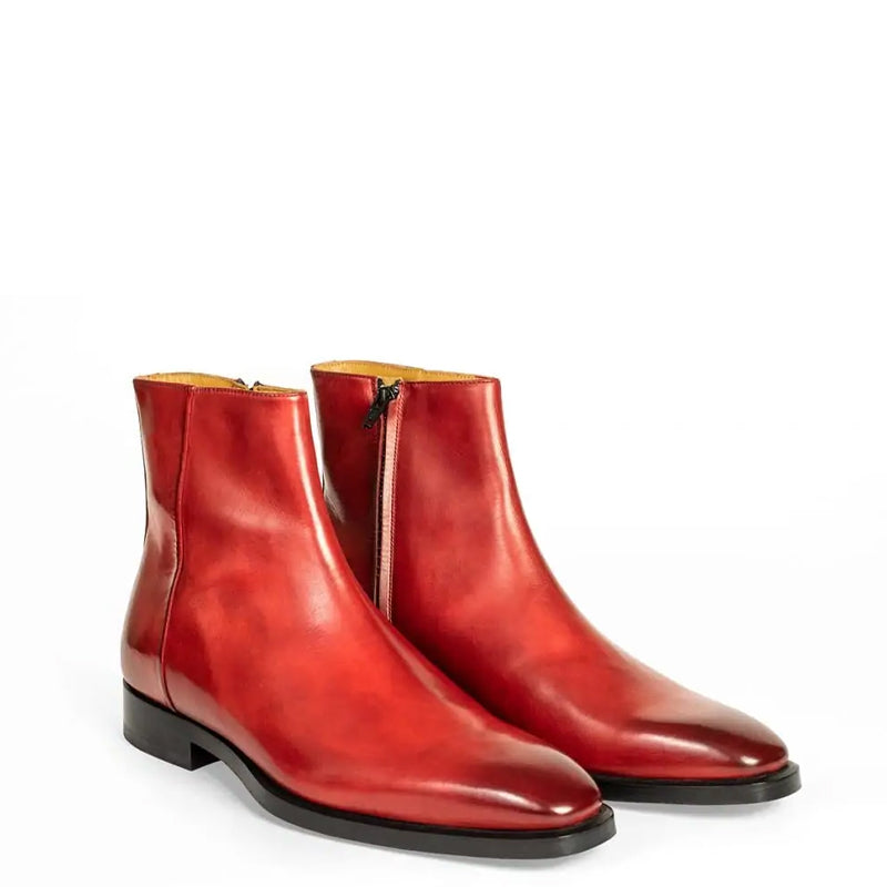 Men Solid Shiny Leather Side Zipper Black Boot