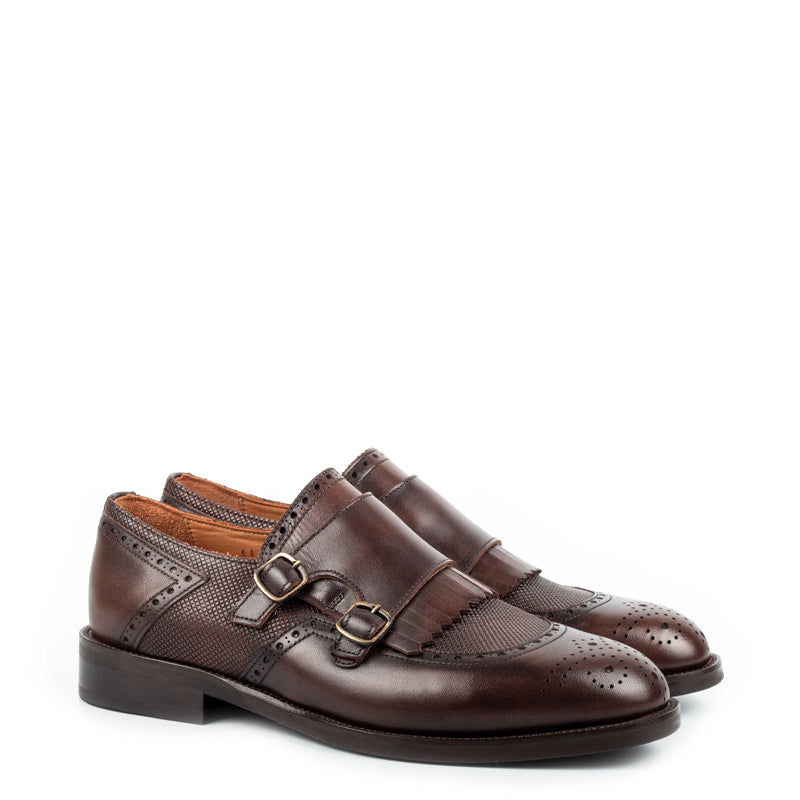 Custom Handmade Leather Double Monk Strap Shoe Brown