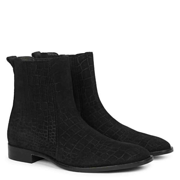 Croco Print Suede Leather Chelsea Boots