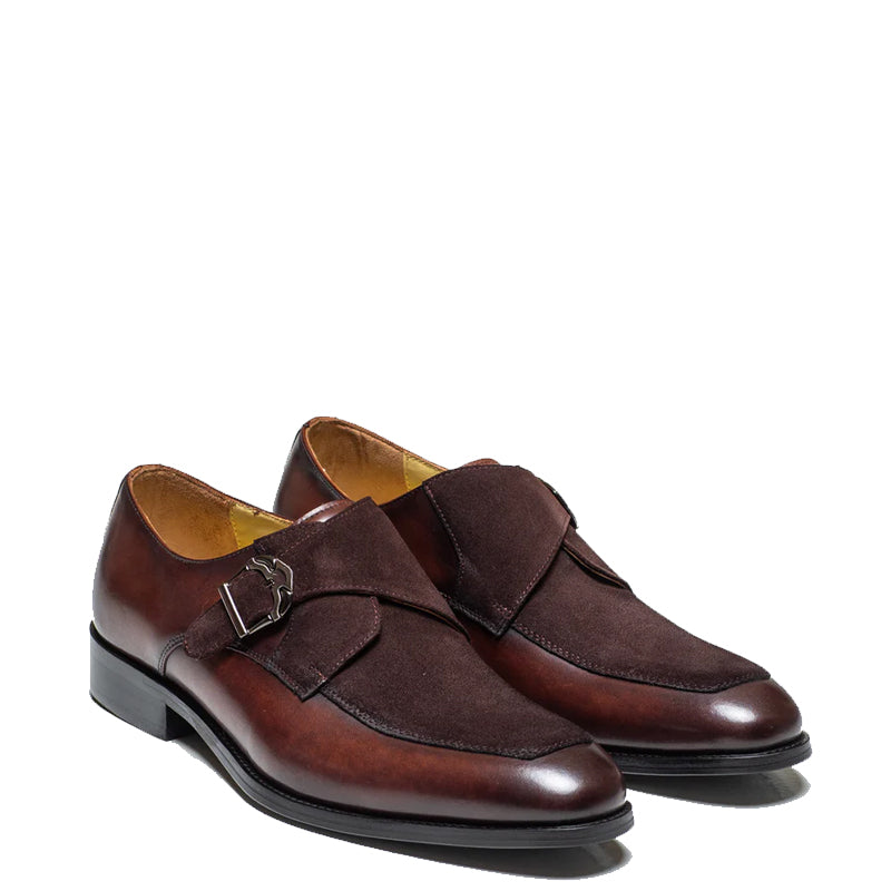 Classic Upper Suede Leather Single MonkStraps Shoe Brown