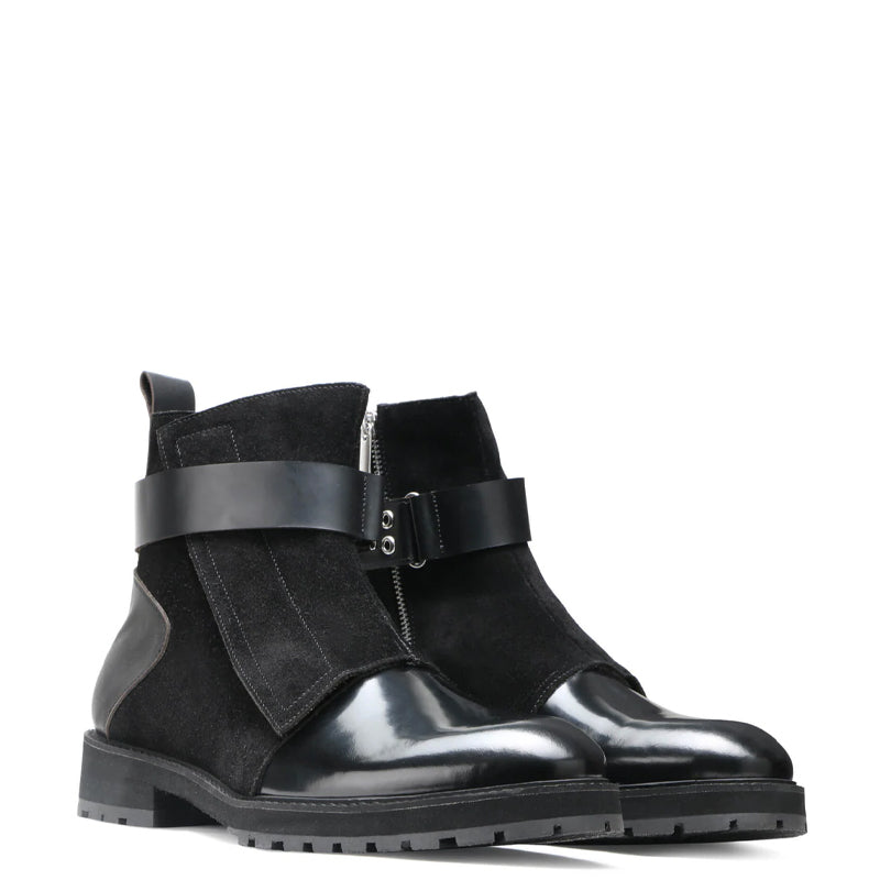 Luxury Design Handmade Suede Leather Side Zipper Boot Black