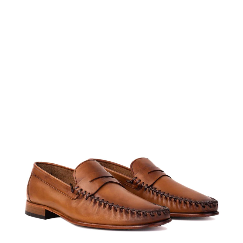 Brown Leather Penny Loafer Men Shoes