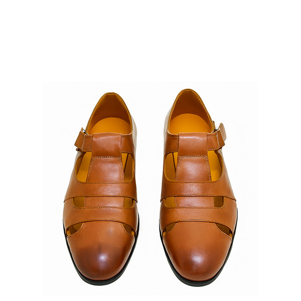 Closed Toe Leather Sandal with Buckle Strap