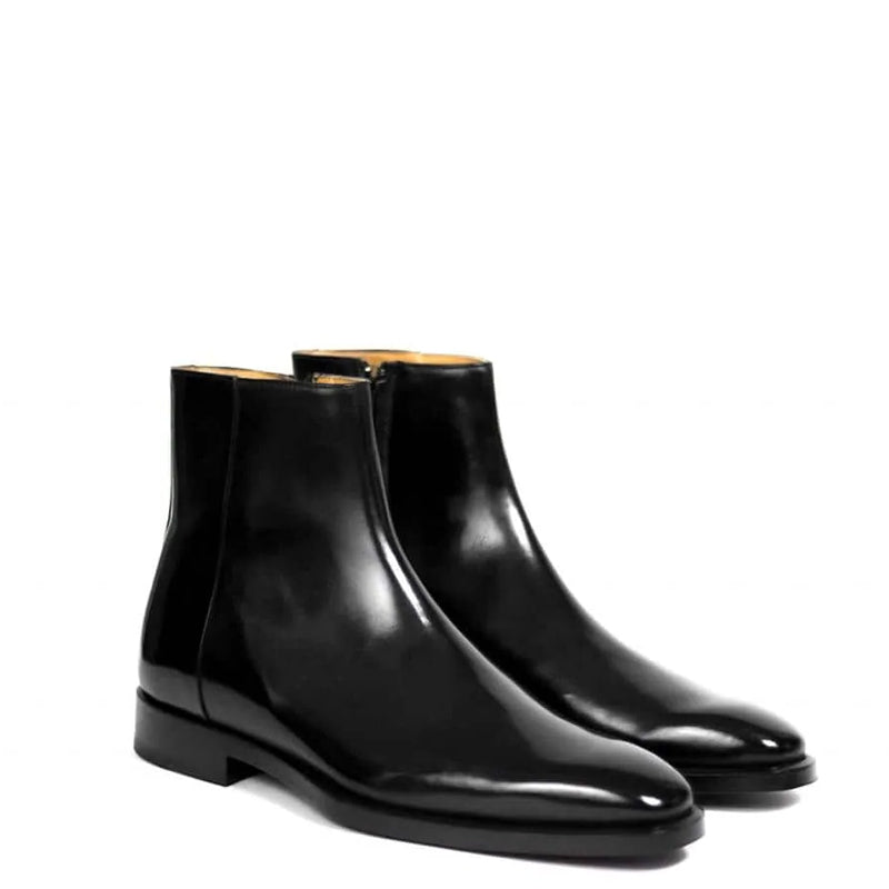 Men Solid Shiny Leather Side Zipper Black Boot