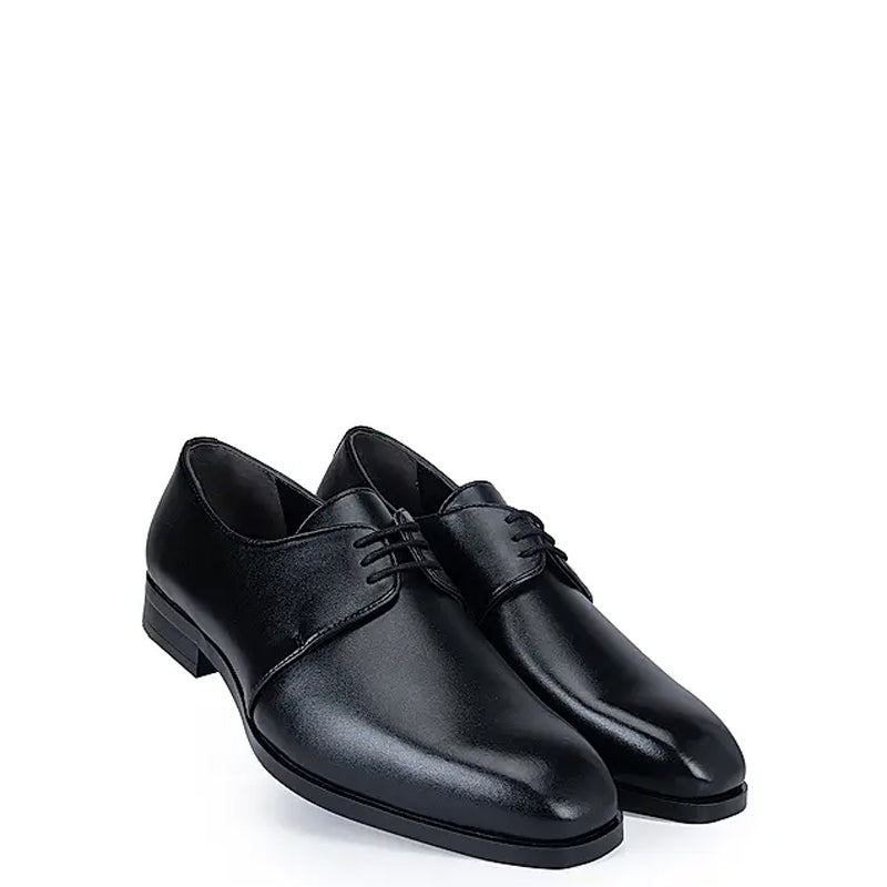 Plain Solid Leather Lace-Up Formal Derby Shoe Black