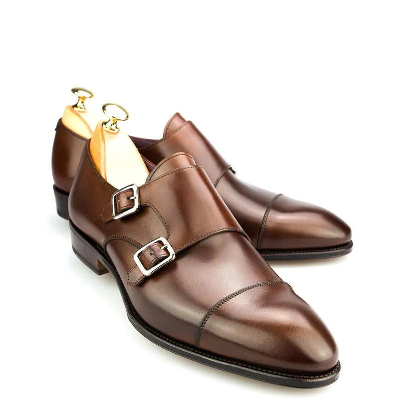Premium Captoe Leather Double MonkStrap Shoe Brown
