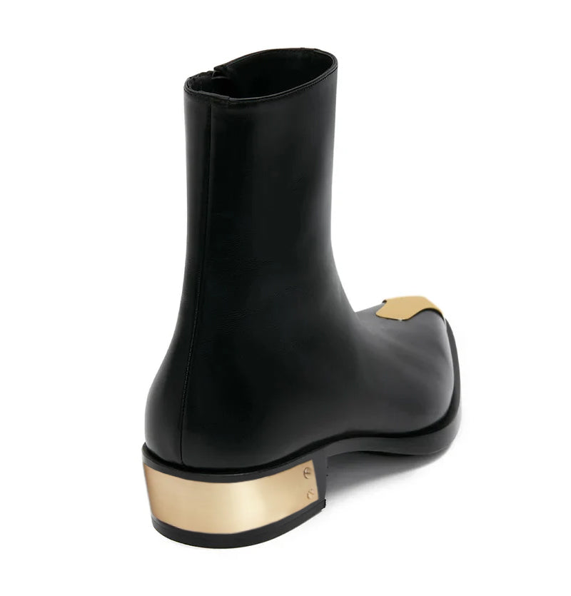 Punk Leather Boots Golden Toe Shoe