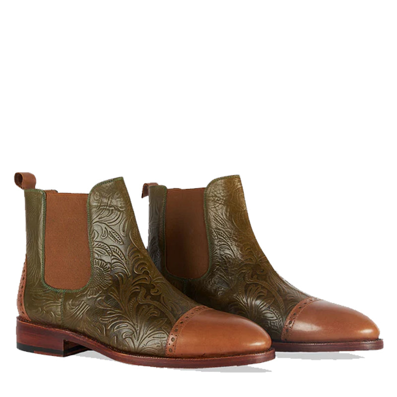 Textured Chelsea Olive Tan