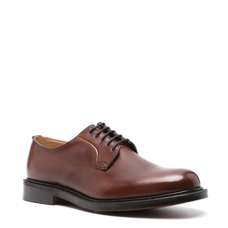 Plain Polished Leather Derby Formal Shoe Brown
