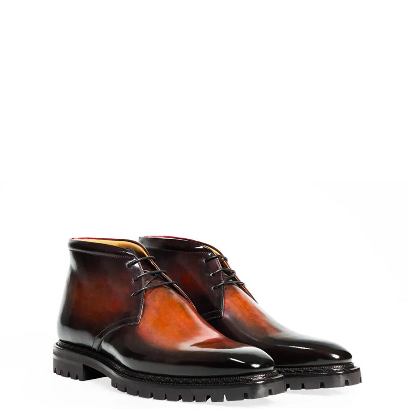 Men Handpainted Solid Leather Chukkas Tan Boot