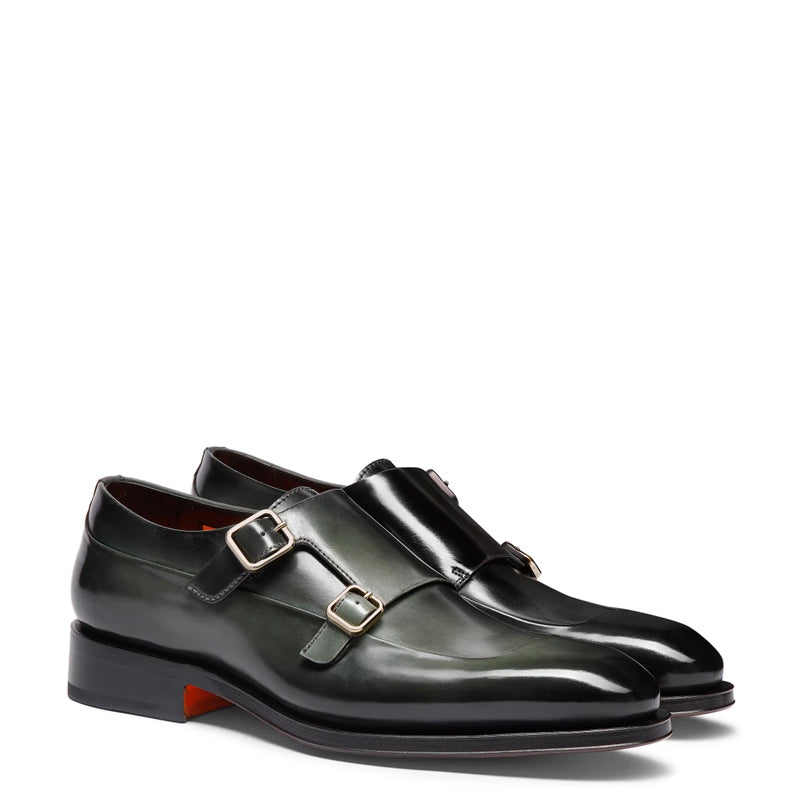 Men Cap Toe Double Strap Brown Monk Shoe