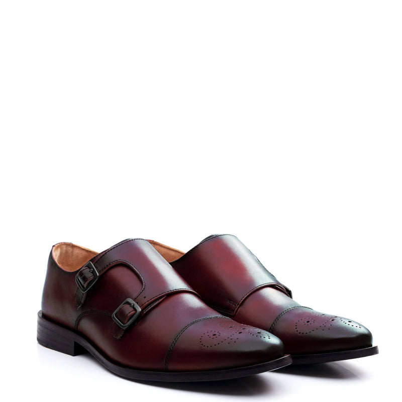 Premium ToeCap Double Monk Strap Leather Burgundy Shoe