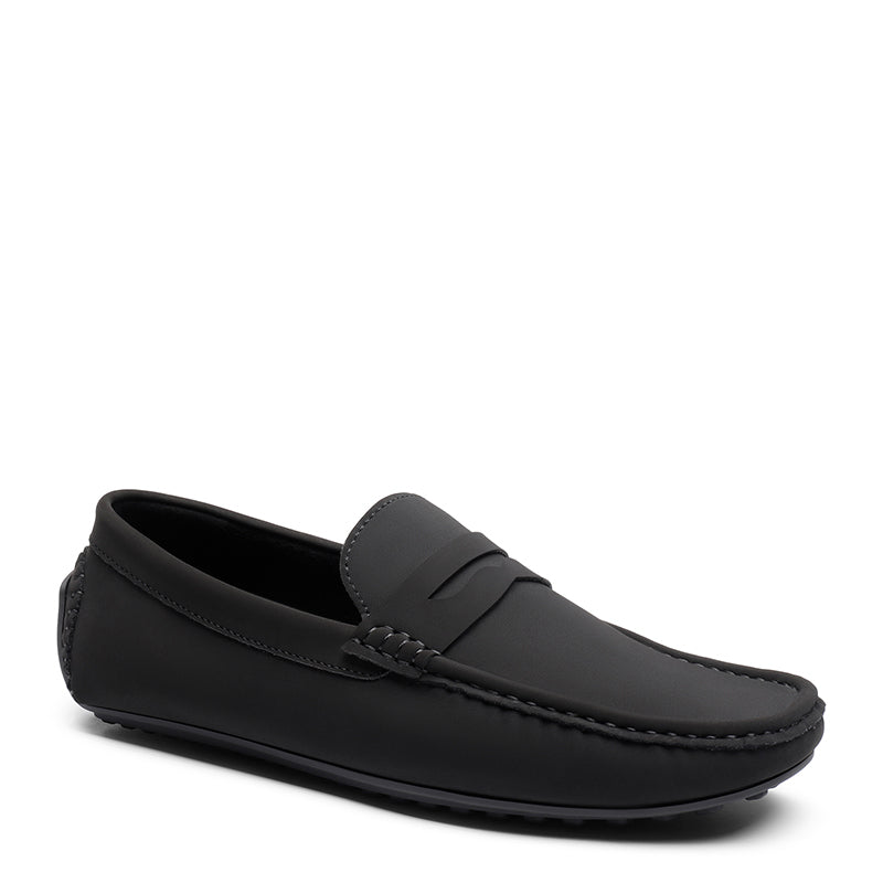Heritage Style Suede Moc Toe Penny Loafer Black