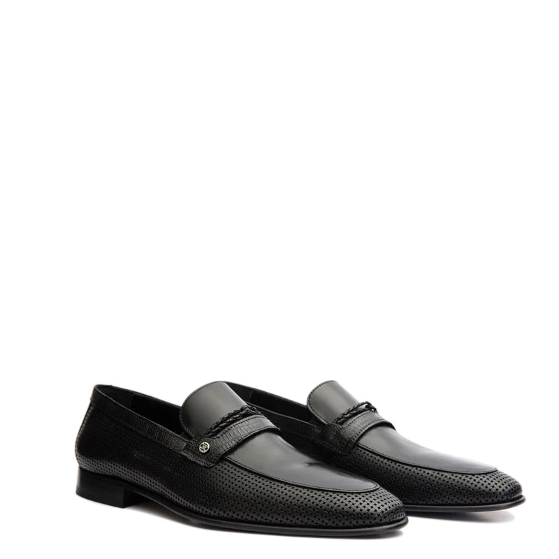 Cavarra Black Leather Loafer Men Shoes