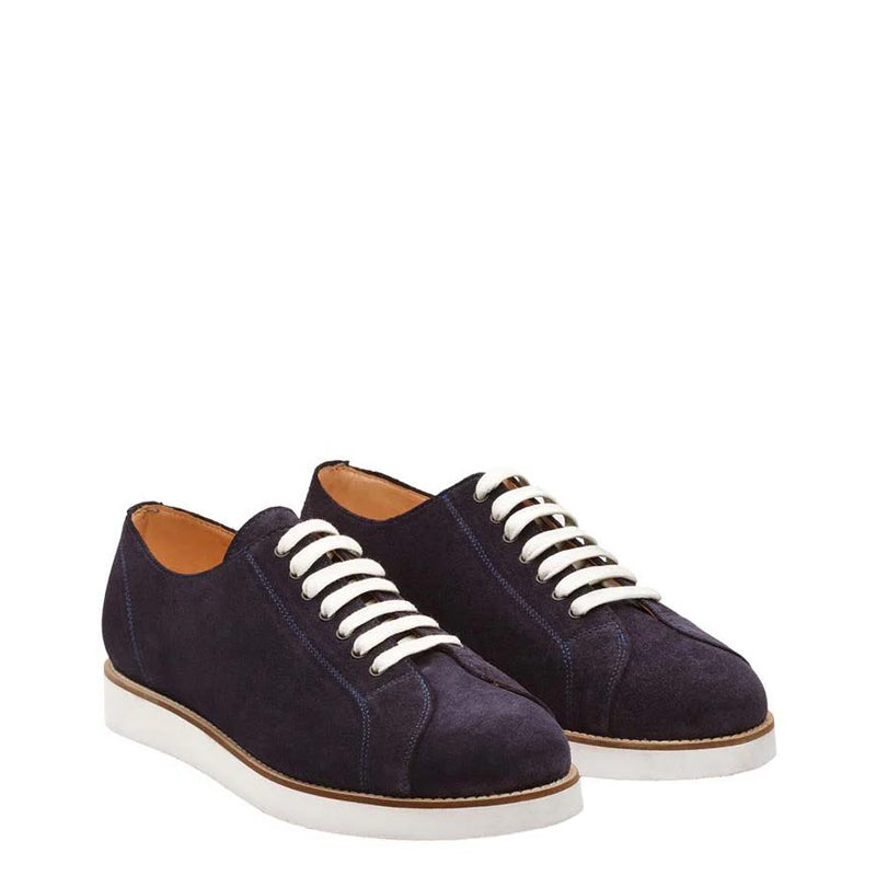 Classic Handmade Suede Lace-Up Blue Sneaker