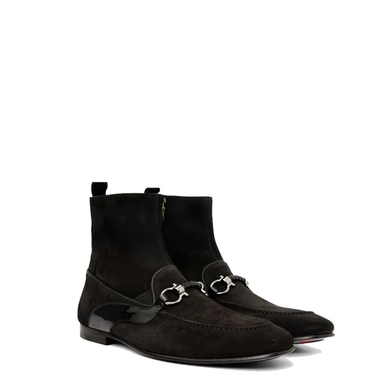 Black Suede Zip Up Dress Men Boot