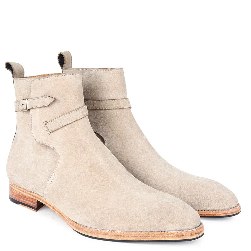 Men Suede Handmade Leather Jodhpur Ankle Boot Beige