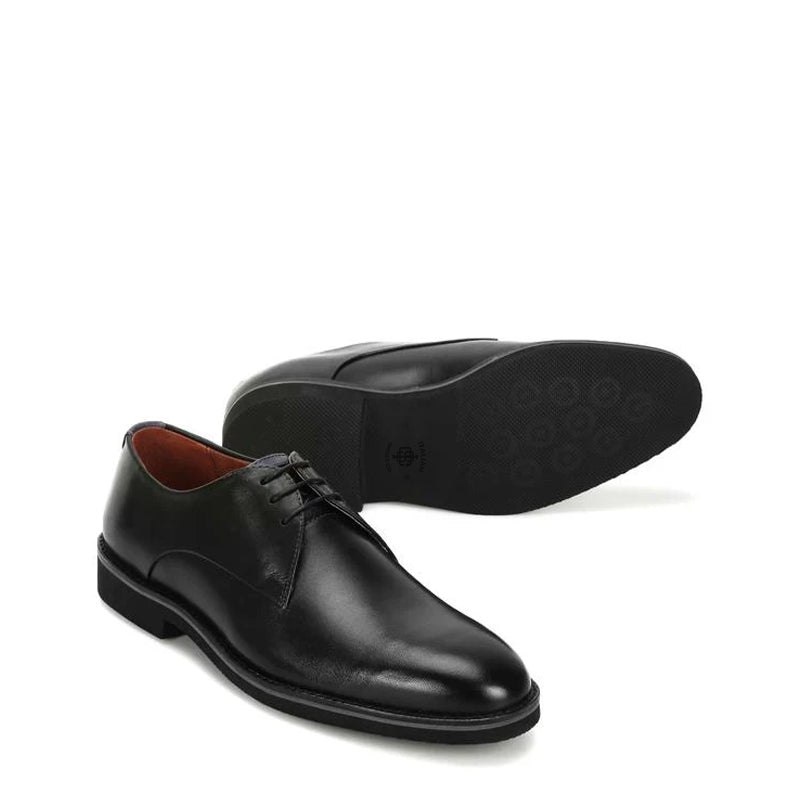 Men Lace Up Leather Plain Toe Derby Brown Shoe