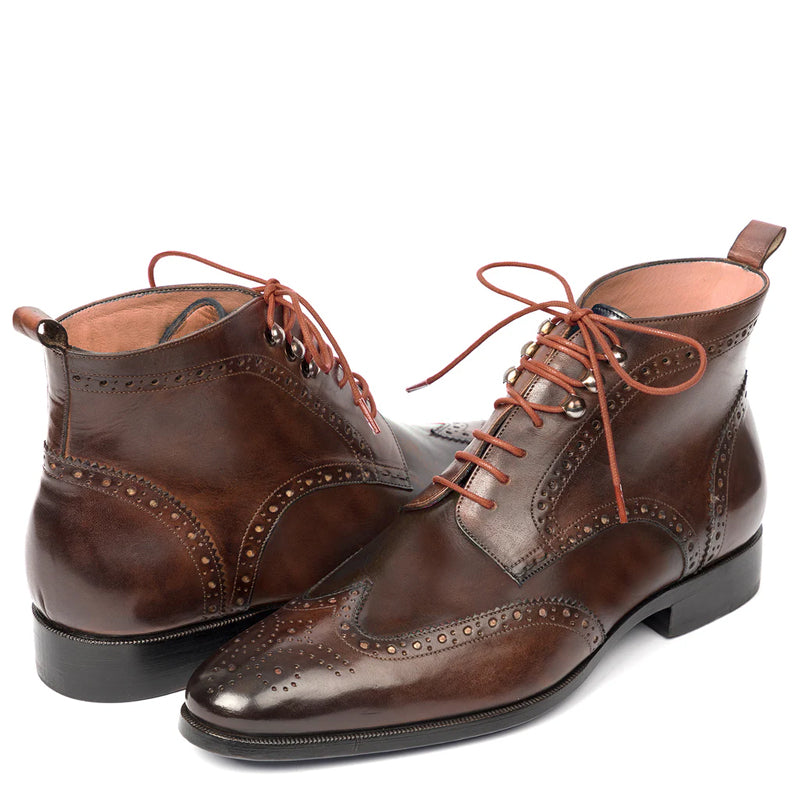 Men Solid Leather Wingtip Ankle Boot Brown