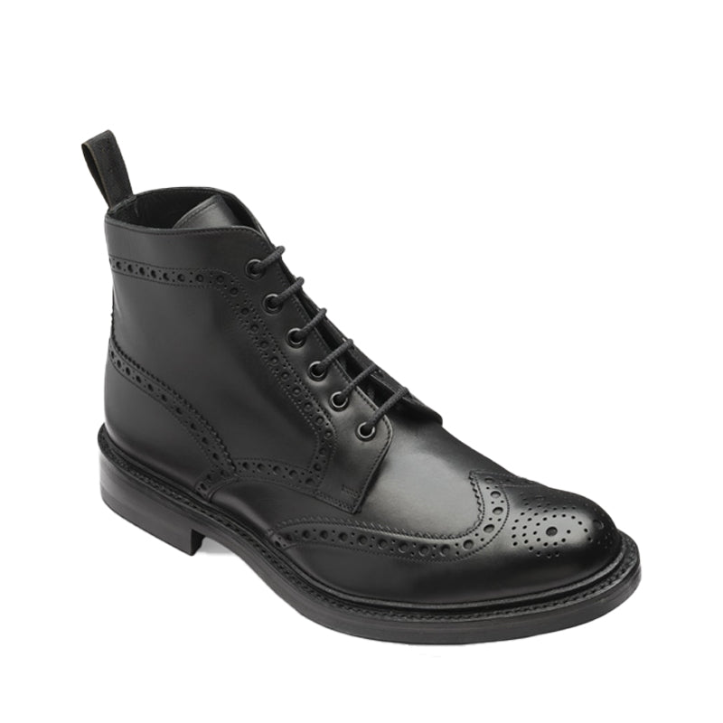 Leather Lace Up Wingtip High Ankle Black Boot