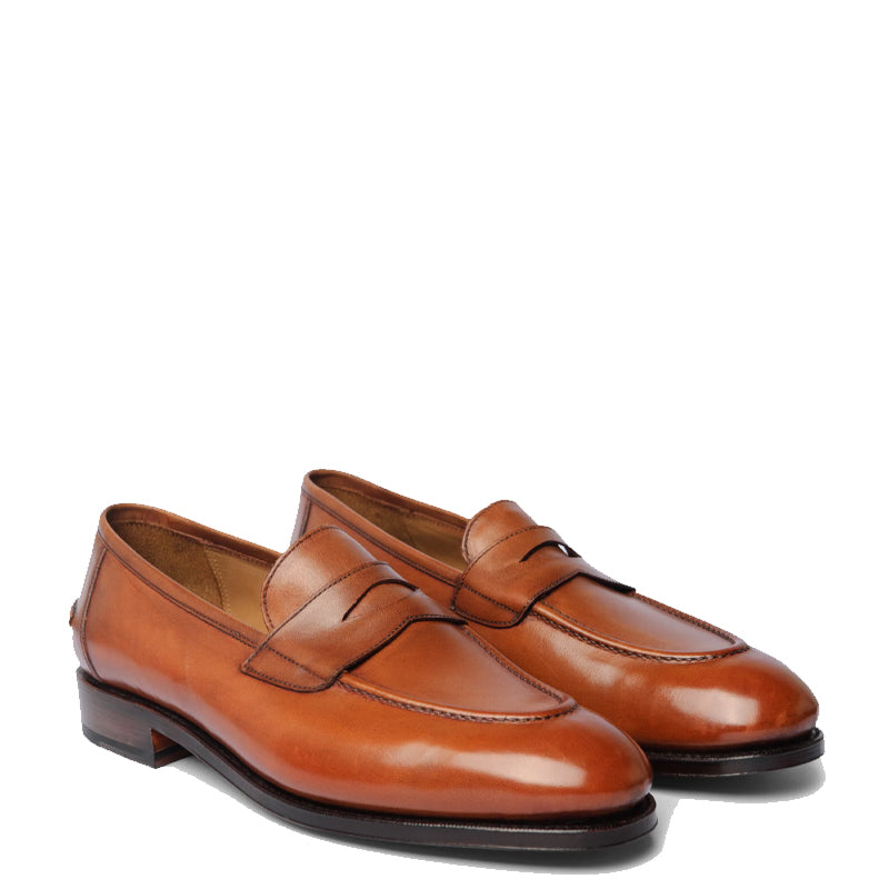 Plain Polished Leather Penny Tan Loafer For Men