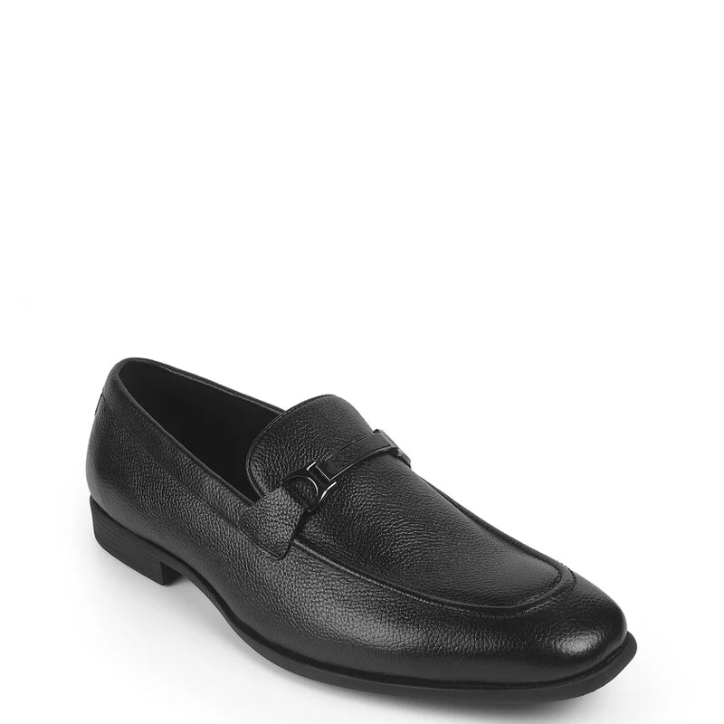 Pure Leather Textured Moccasins Loafer Black
