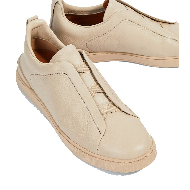 Luxury Triple Stitch Leather Beige Sneaker for Men's