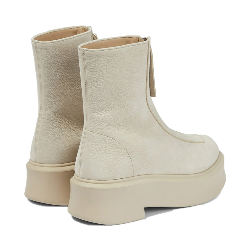 Premium Leather Row Zipped Front Ankle White Boot