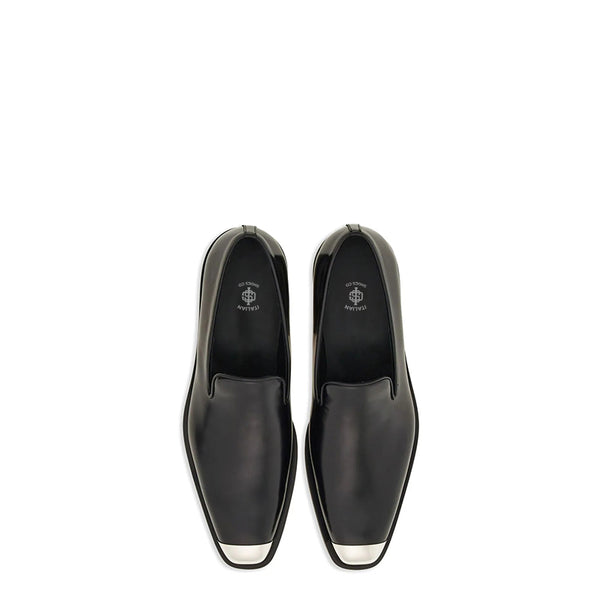 Men Silver Toe Solid Leather Loafers
