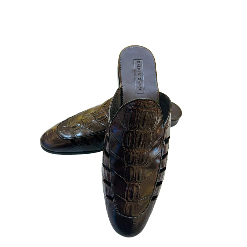 Luxury Choco Brown Crocodile Textured Mule