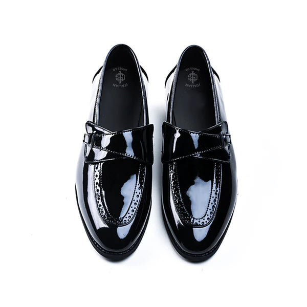Men Classic Patent Shiny Leather Burgundy Loafer