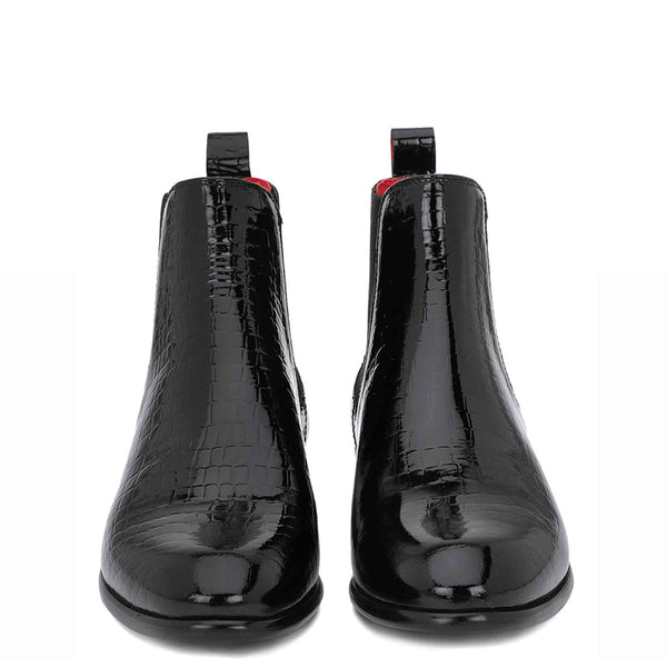 Croco Patent Shiny Leather Chelsea Boots