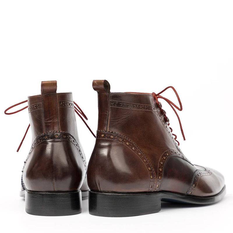 Men Solid Leather Wingtip Ankle Boot Brown