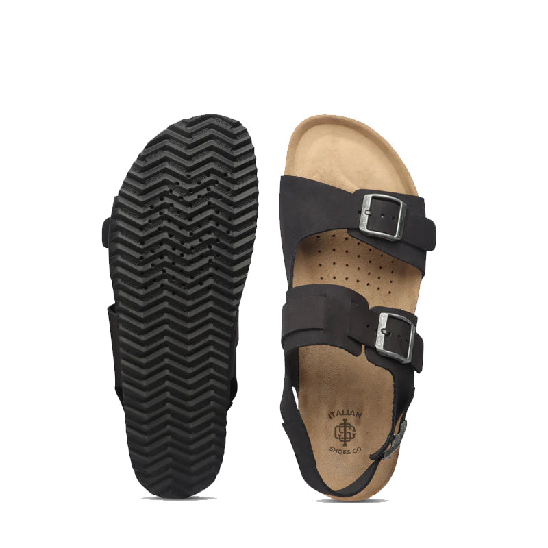 Back Strap Leather Comfort Black Sandal