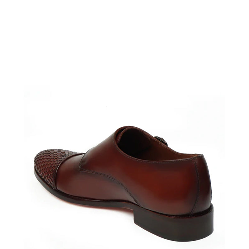 Double Monk Woven Leather Cap-Toe Black Shoe
