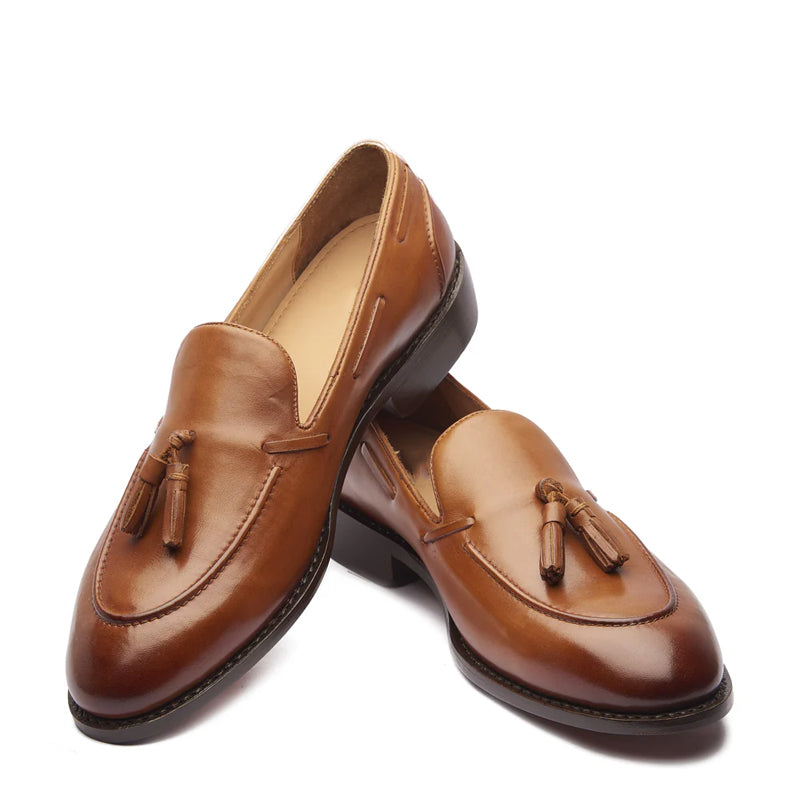 Classic Handmade Solid Leather Tassel Loafer Blue