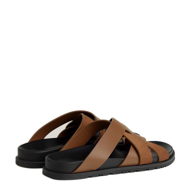 Men Textured Leather Comfort Tan Brown Sandal