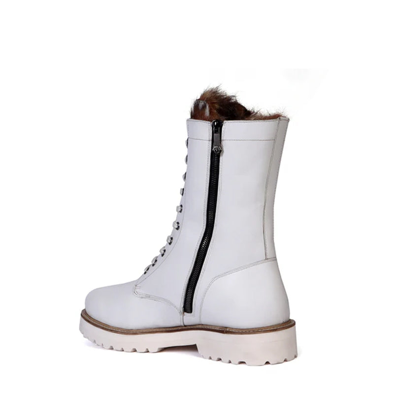 Men Chunky High Leather Ankle White Boot