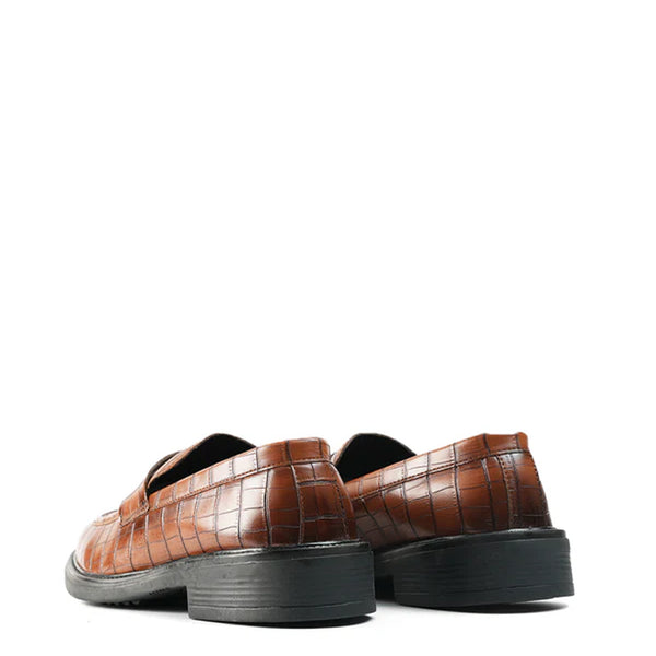 Premium Crocodile Textured Leather Loafer Tan