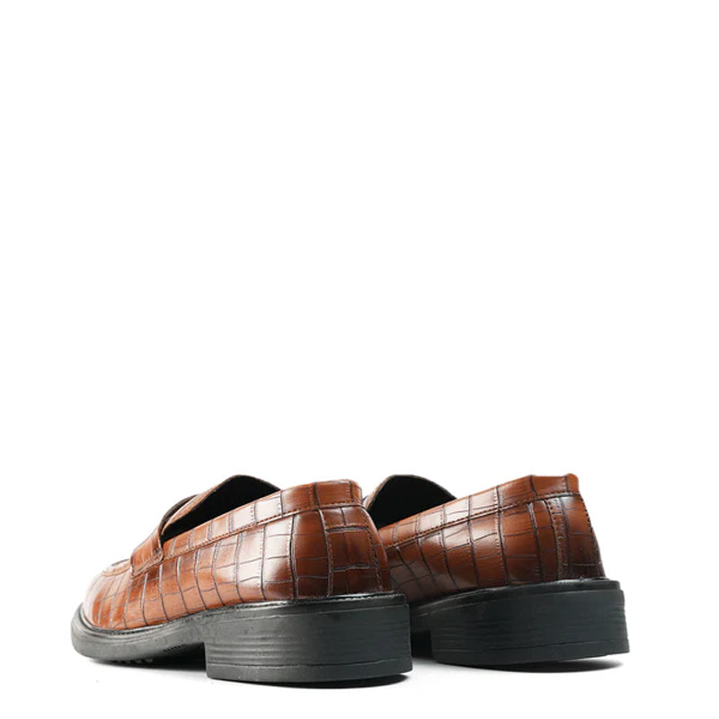 Premium Crocodile Textured Leather Loafer Tan