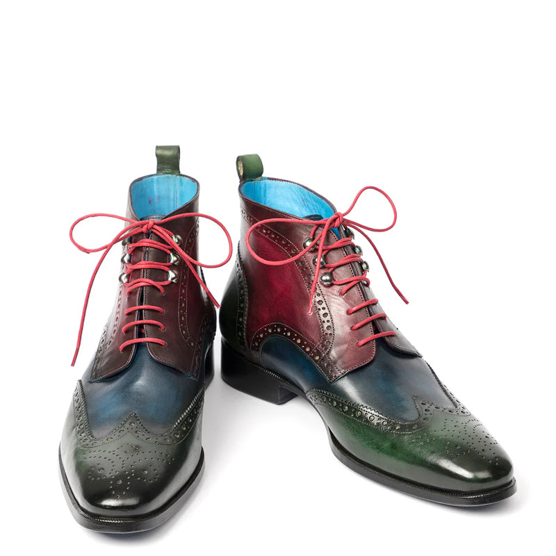 Men Dual Tone Leather Wingtip Brown and Blue Ankle Boot