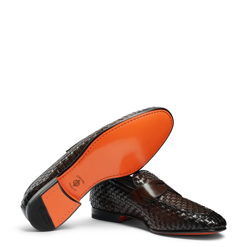 Penny Woven Shiny Leather Grey Loafer