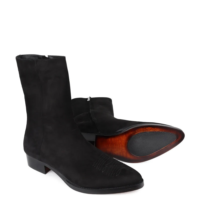 Long Zip up Suede Cowboy Boots