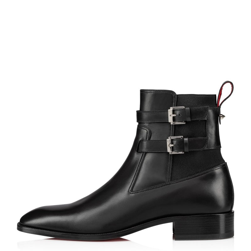 Double Leather Buckle Chelsea High Ankle Boots
