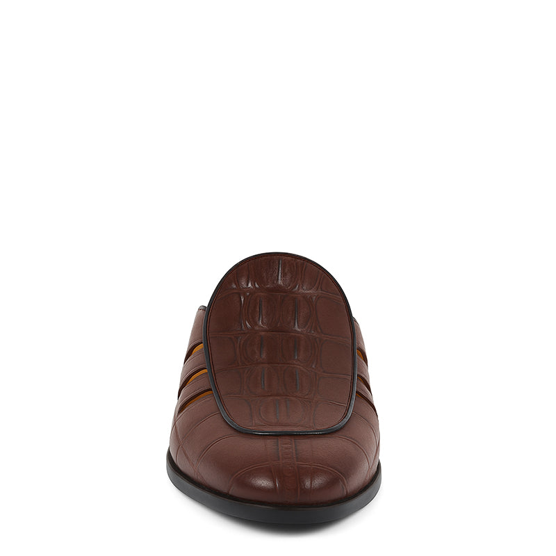 Stylish Croco Leather Mule Brown