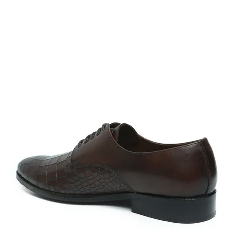Croco Print Lace Up Leather Derby Shoe Black